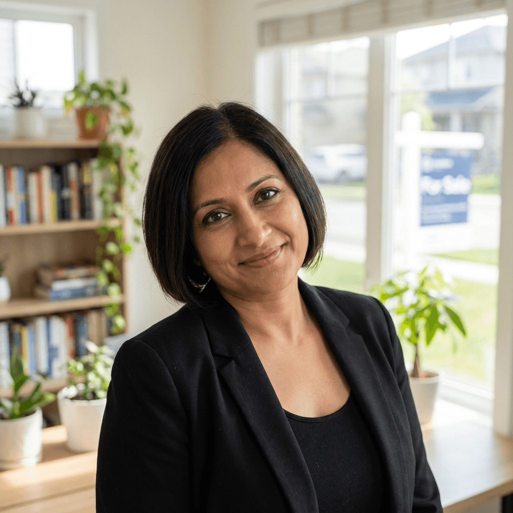 Priya Patel in a modern renovated kitchen