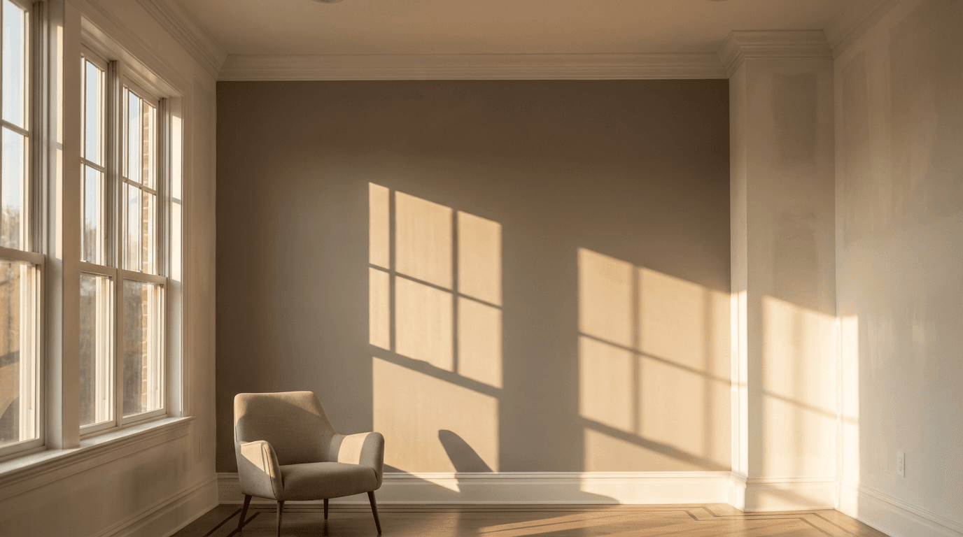 Fresh interior paint job with neat trim in a neutral gray tone
