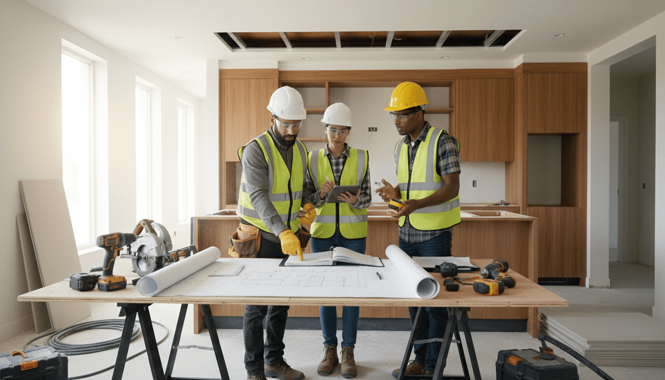 Contractor showing renovation plans to a homeowner during a consultation
